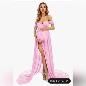 Elegant Pink Off-Shoulder Maternity Dress Size S